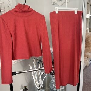 Orange and Red Maxi Pencil Skirt Set for Work
